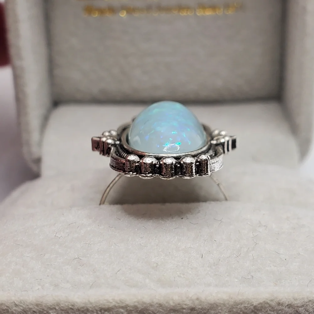 Silvertone Faux Opal Ring